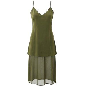 Gold Hawk Velvet Chiffon Layered Midi Dress Dark Olive Size M NWT